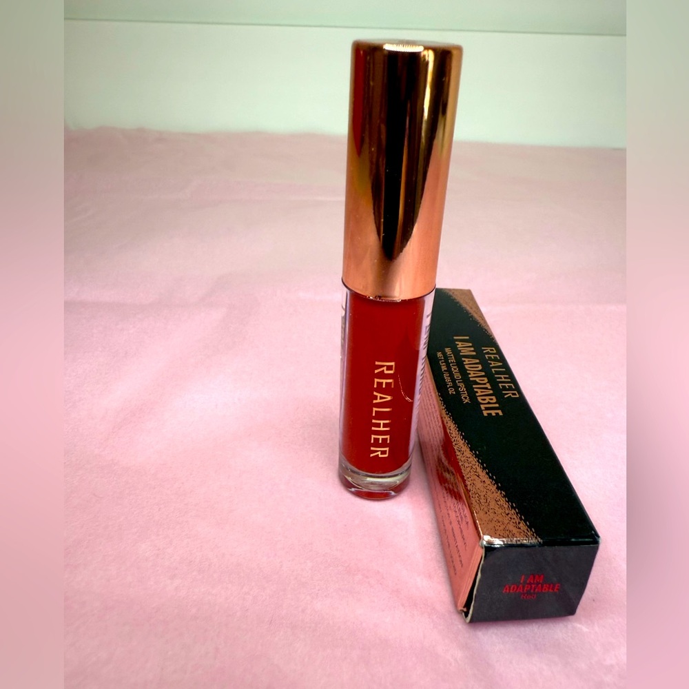 New in Box REALHER Bold Red Matte Liquid Lipstick in “I Am Adaptable” Long Wear